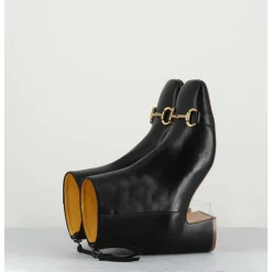 Boots 70S Petit Talon En Cuir Noir Bout Carre - F519 Seta Nero