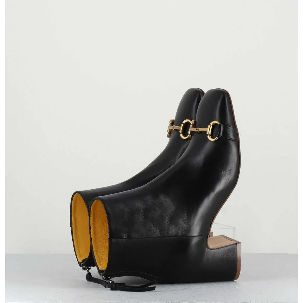 Boots 70S Petit Talon En Cuir Noir Bout Carre - F519 Seta Nero