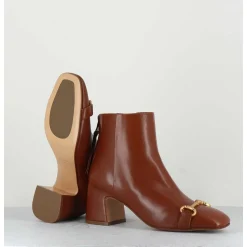 Boots 70S Petit Talon En Cuir Camel Bout Carre - F519 Seta Cuoio