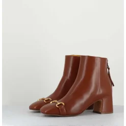 Boots 70S Petit Talon En Cuir Camel Bout Carre - F519 Seta Cuoio