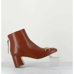 Boots 70S Petit Talon En Cuir Camel Bout Carre - F519 Seta Cuoio
