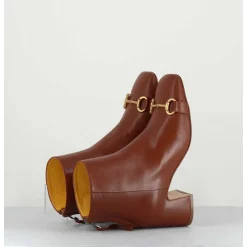 Boots 70S Petit Talon En Cuir Camel Bout Carre - F519 Seta Cuoio