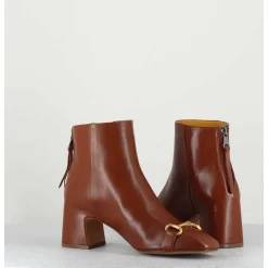 Boots 70S Petit Talon En Cuir Camel Bout Carre - F519 Seta Cuoio