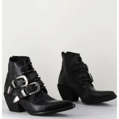 Boots Santiag Cuir Noir & Boucles - 3845 Super Black