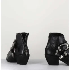 Boots Santiag Cuir Noir & Boucles - 3845 Super Black