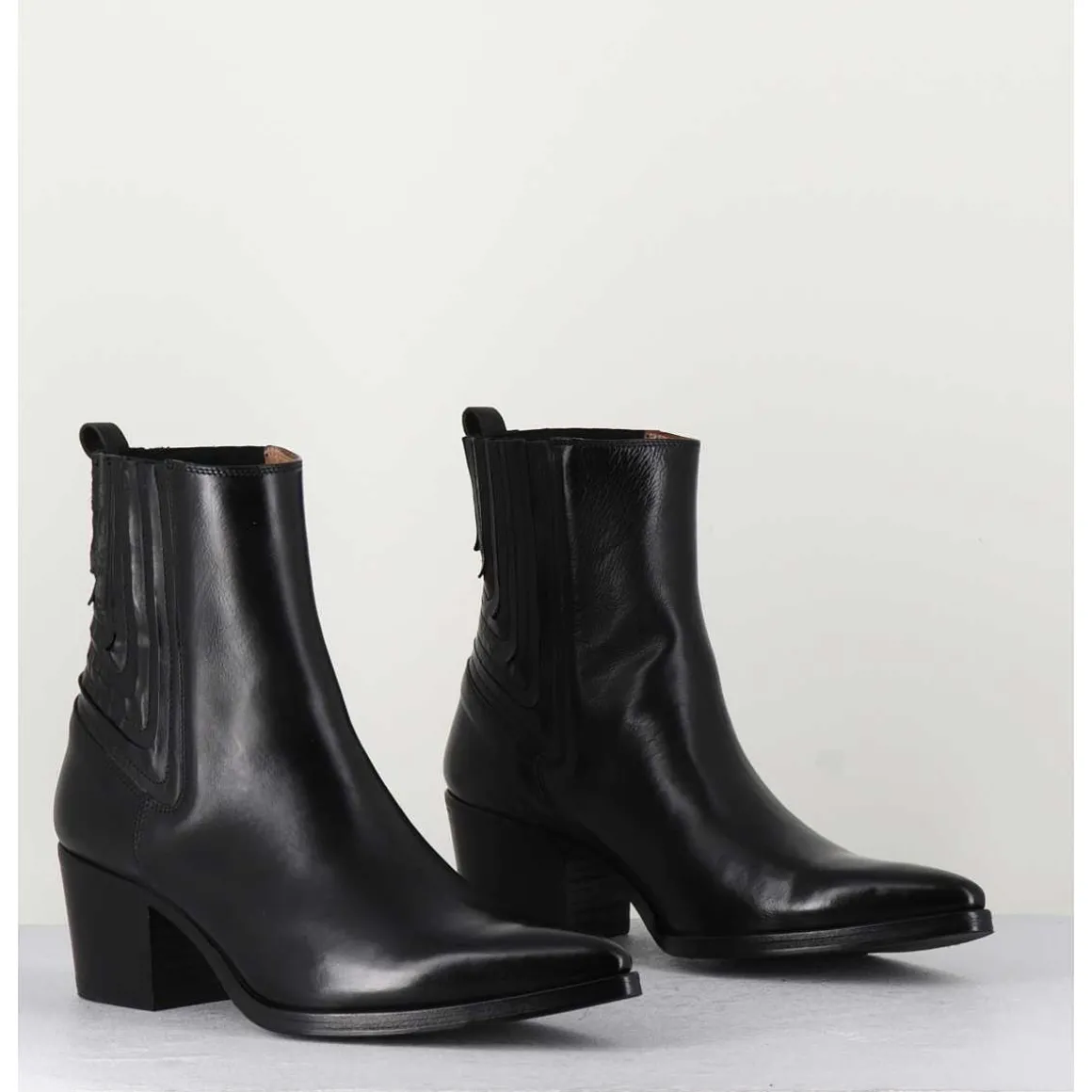 Boots Santiag En Cuir Lisse Noir - Eva 82000 Black