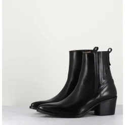 Boots Santiag En Cuir Lisse Noir - Eva 82000 Black