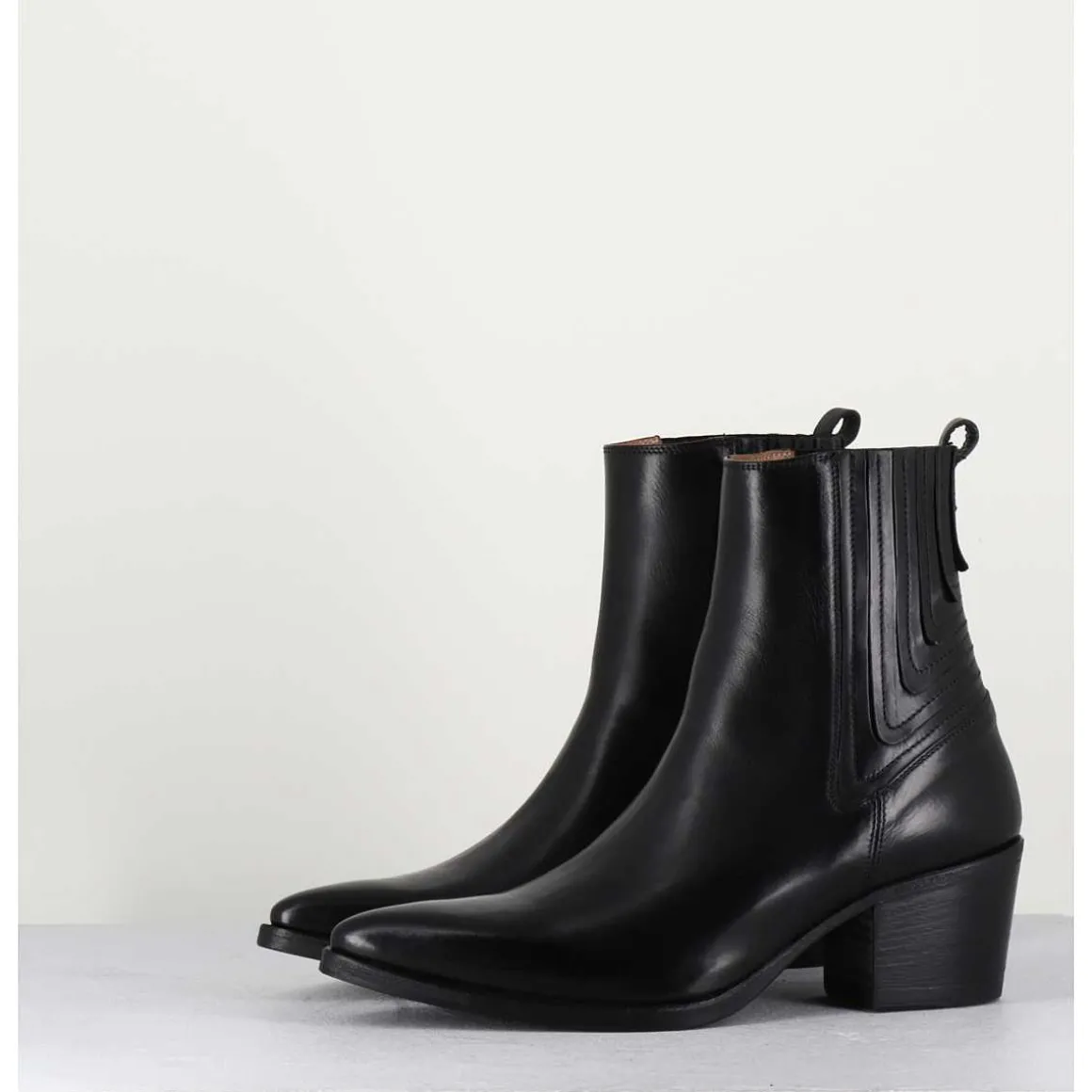 Boots Santiag En Cuir Lisse Noir - Eva 82000 Black