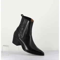 Boots Santiag En Cuir Lisse Noir - Eva 82000 Black