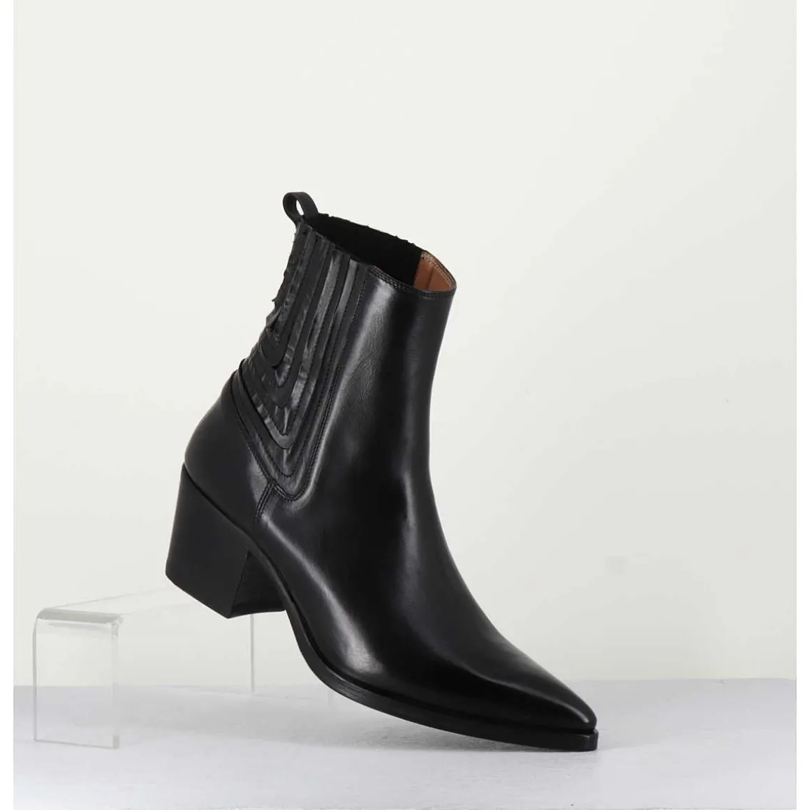 Boots Santiag En Cuir Lisse Noir - Eva 82000 Black