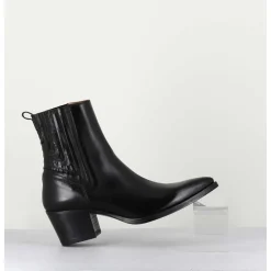Boots Santiag En Cuir Lisse Noir - Eva 82000 Black