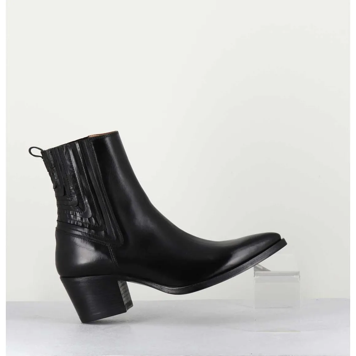 Boots Santiag En Cuir Lisse Noir - Eva 82000 Black