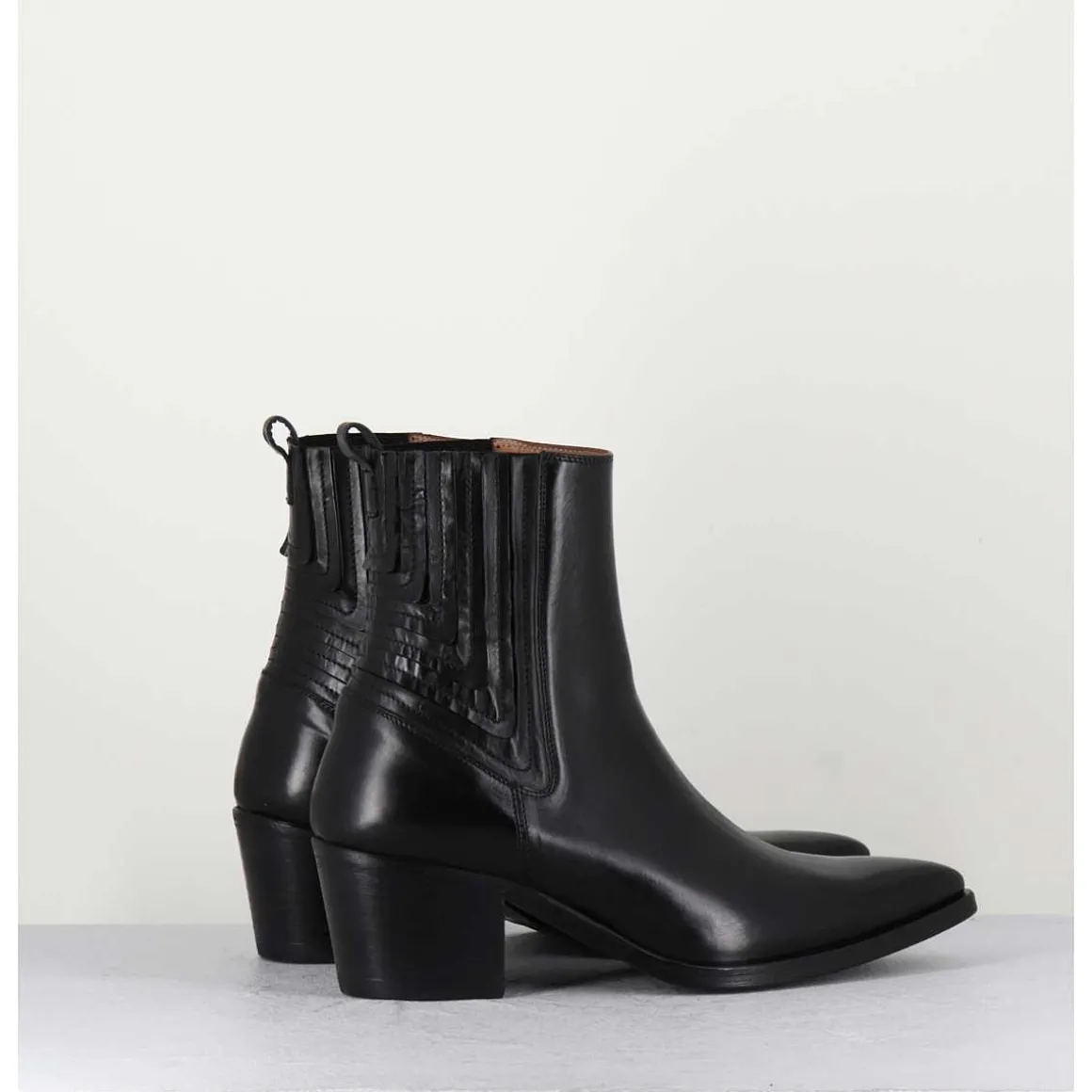 Boots Santiag En Cuir Lisse Noir - Eva 82000 Black