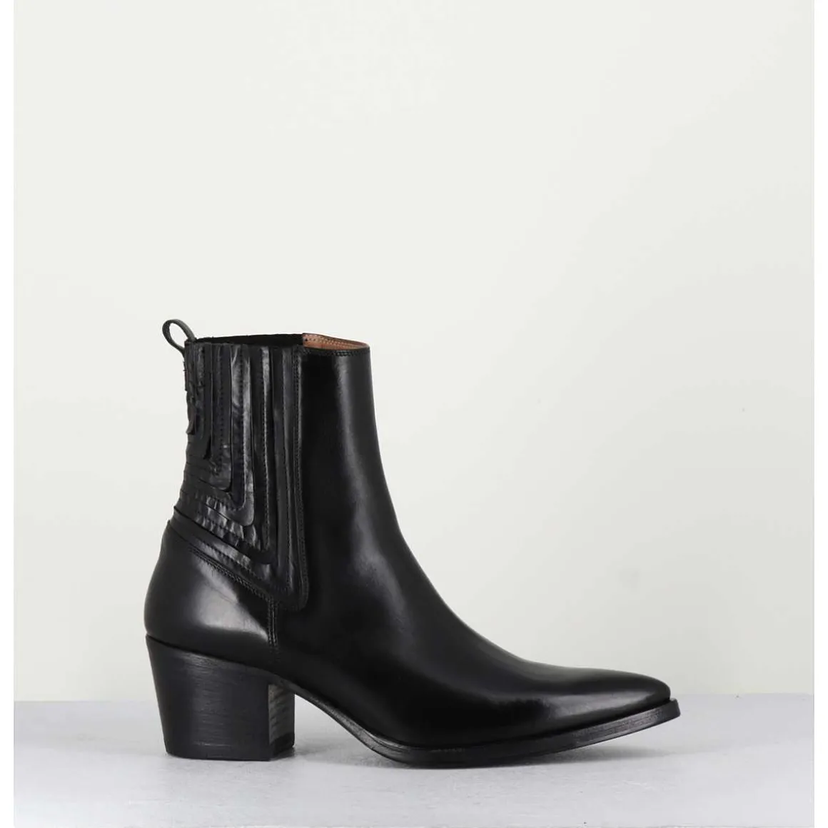 Boots Santiag En Cuir Lisse Noir - Eva 82000 Black