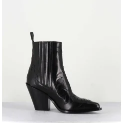 Boots Santiags En Cuir Noir Flammes & Elastique A Talon Haut - Sr3921 Nero