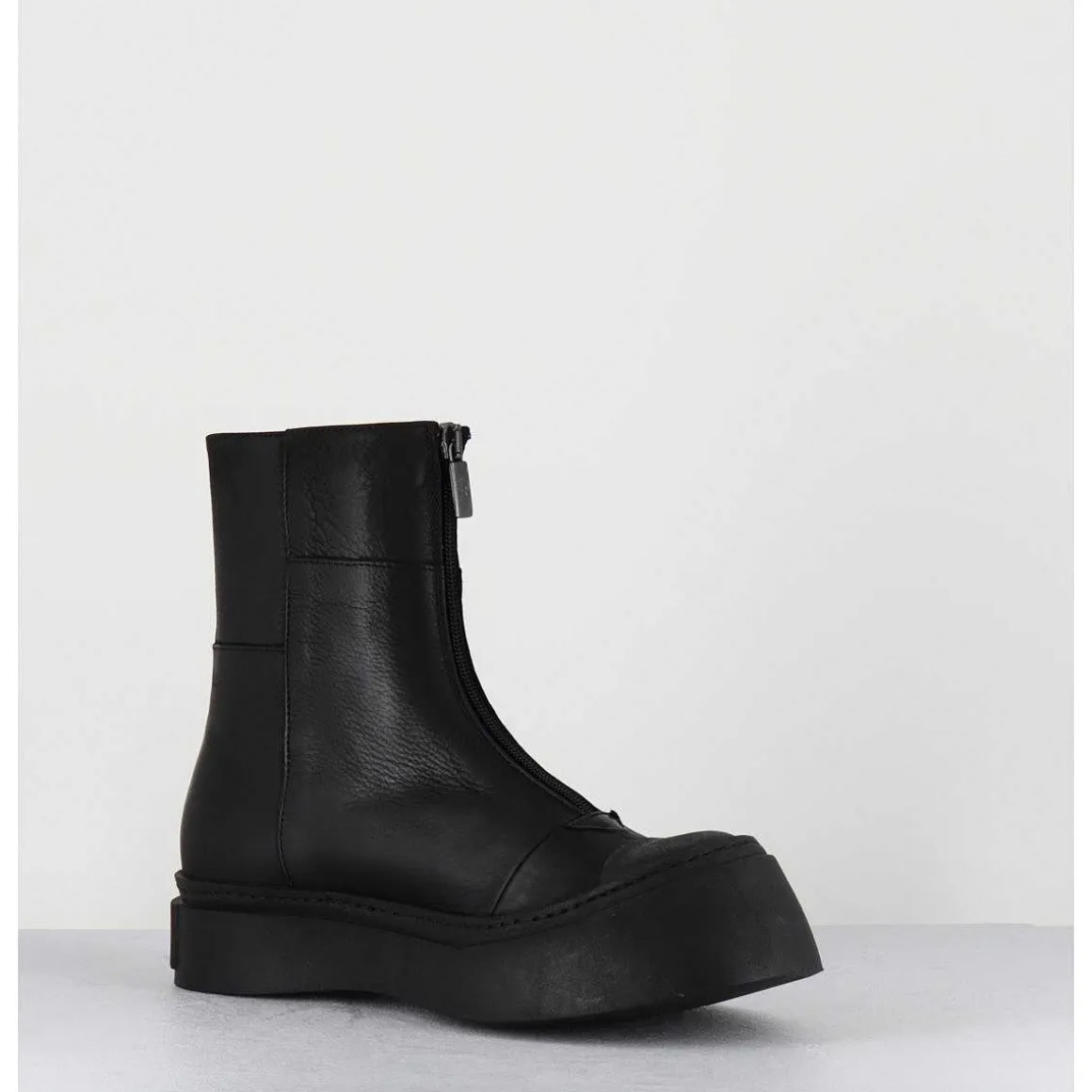 Boots Semelle Exageree En Cuir Noir A Zip - 4163 Gas Nero