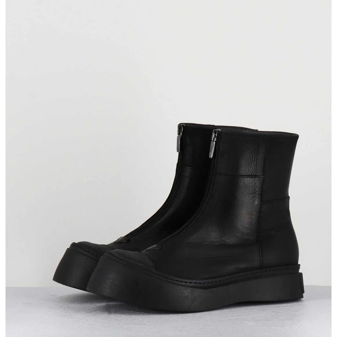 Boots Semelle Exageree En Cuir Noir A Zip - 4163 Gas Nero