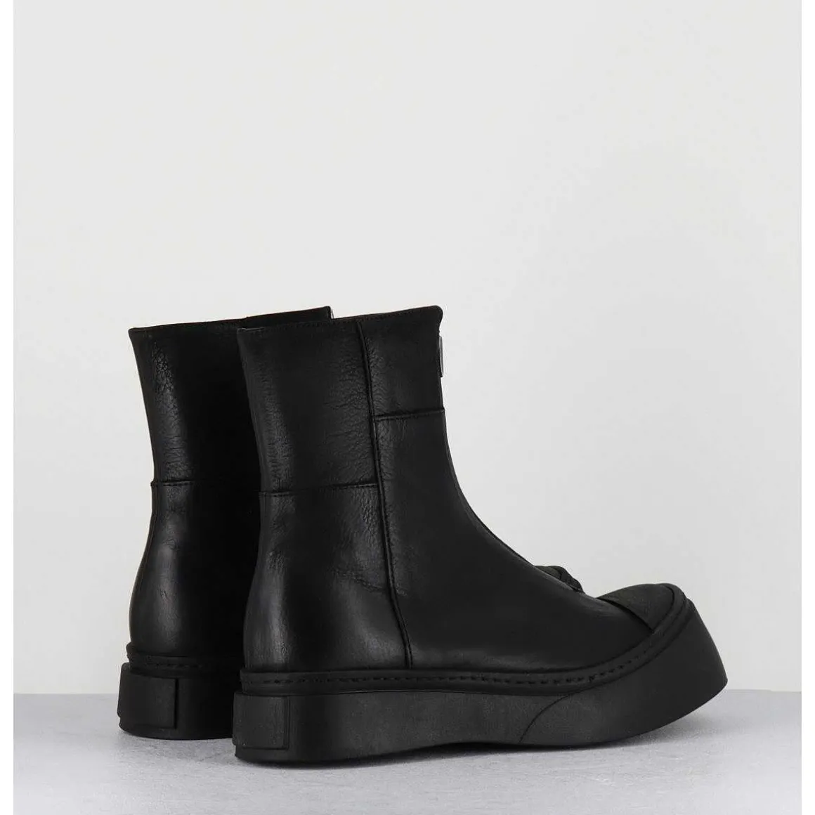 Boots Semelle Exageree En Cuir Noir A Zip - 4163 Gas Nero
