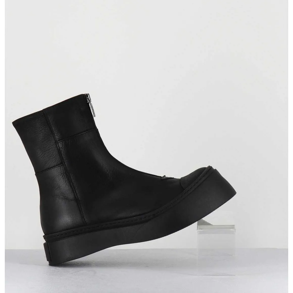 Boots Semelle Exageree En Cuir Noir A Zip - 4163 Gas Nero