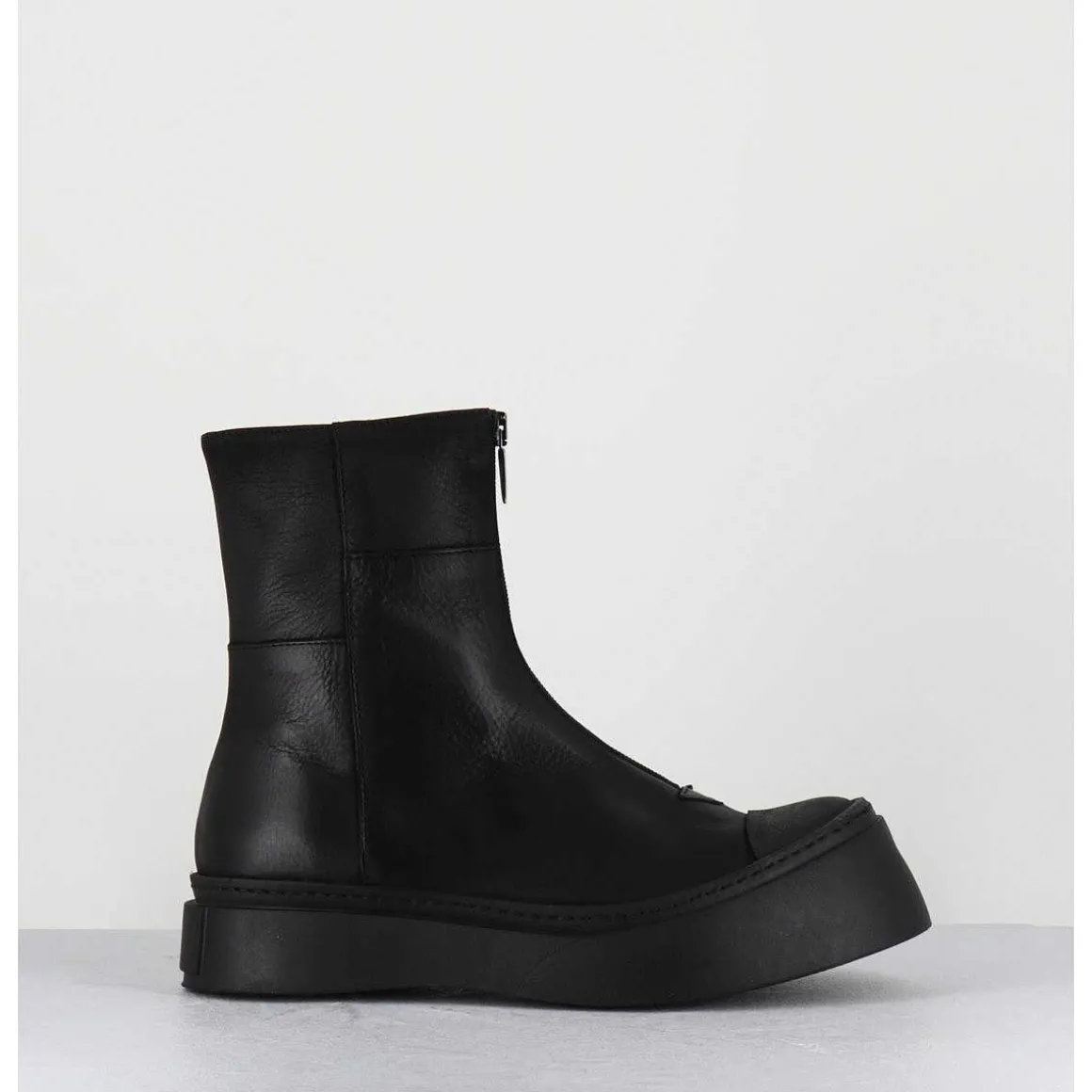 Boots Semelle Exageree En Cuir Noir A Zip - 4163 Gas Nero