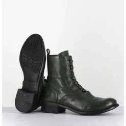 Boots Souples En Cuir Vert A Boutons - Lison Caou036 Verde