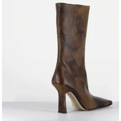 Boots Talon Haut & Bout Carre En Cuir Marron Vieilli - Noor Brown Ankle Boots