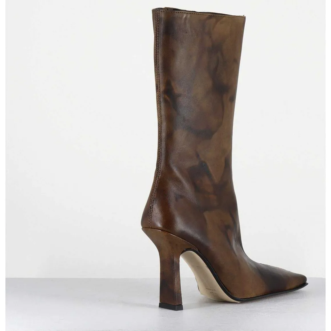 Boots Talon Haut & Bout Carre En Cuir Marron Vieilli - Noor Brown Ankle Boots