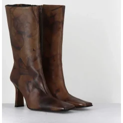 Boots Talon Haut & Bout Carre En Cuir Marron Vieilli - Noor Brown Ankle Boots