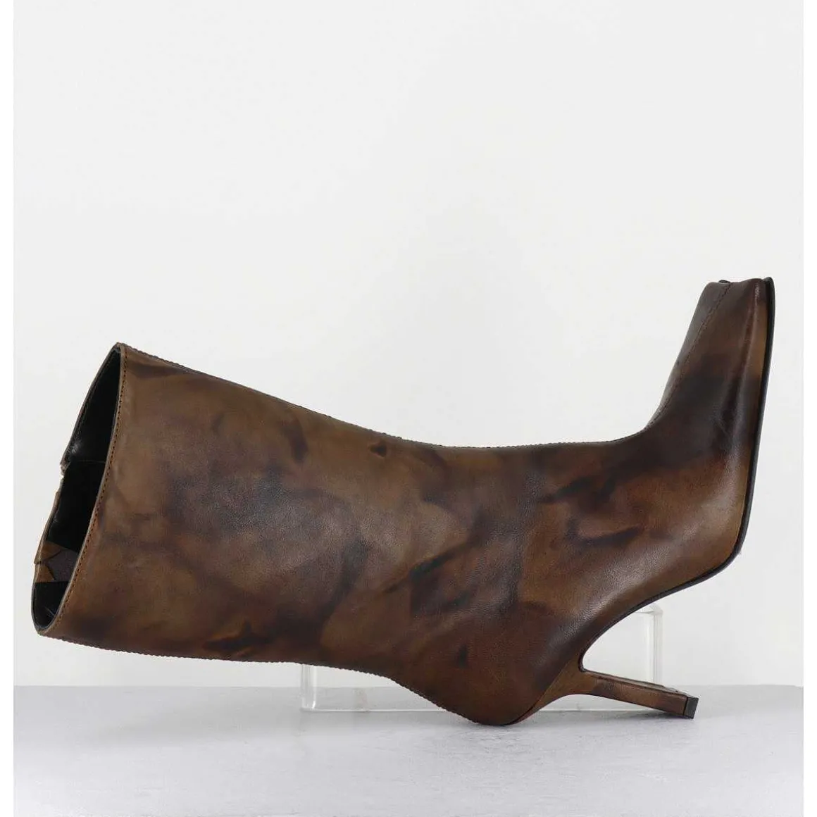 Boots Talon Haut & Bout Carre En Cuir Marron Vieilli - Noor Brown Ankle Boots