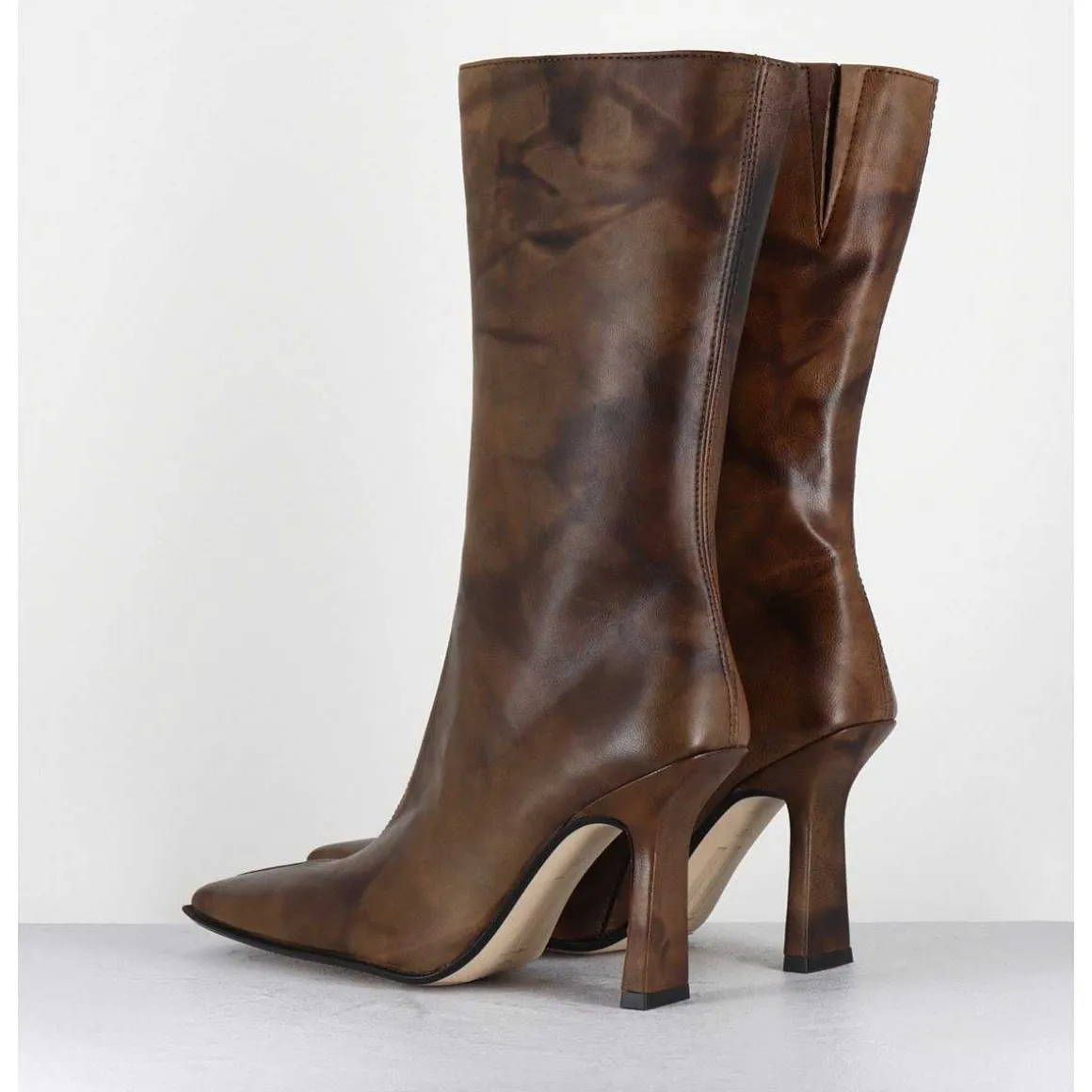Boots Talon Haut & Bout Carre En Cuir Marron Vieilli - Noor Brown Ankle Boots