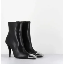 Boots Talon Haut Cuir Noir Bout Argent - Mecha1