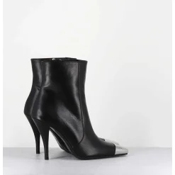 Boots Talon Haut Cuir Noir Bout Argent - Mecha1