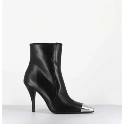 Boots Talon Haut Cuir Noir Bout Argent - Mecha1