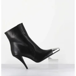 Boots Talon Haut Cuir Noir Bout Argent - Mecha1