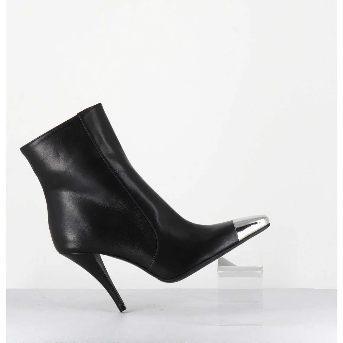 Boots Talon Haut Cuir Noir Bout Argent - Mecha1