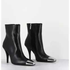 Boots Talon Haut Cuir Noir Bout Argent - Mecha1