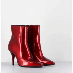 Boots Talon Haut En Cuir Vernis Rouge Glossy - Mecha2 Galassia Rosso