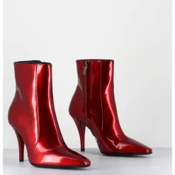 Boots Talon Haut En Cuir Vernis Rouge Glossy - Mecha2 Galassia Rosso