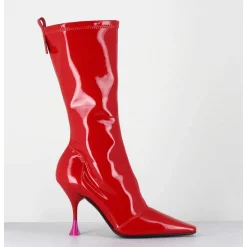 Boots Talon Haut En Vernis Stretch Rouge 90S - Gilda Cris Eros