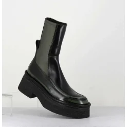 Boots Textile Stretch&Cuir Noir Brosse Khaki - Amarah Khaki Boots