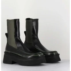 Boots Textile Stretch&Cuir Noir Brosse Khaki - Amarah Khaki Boots