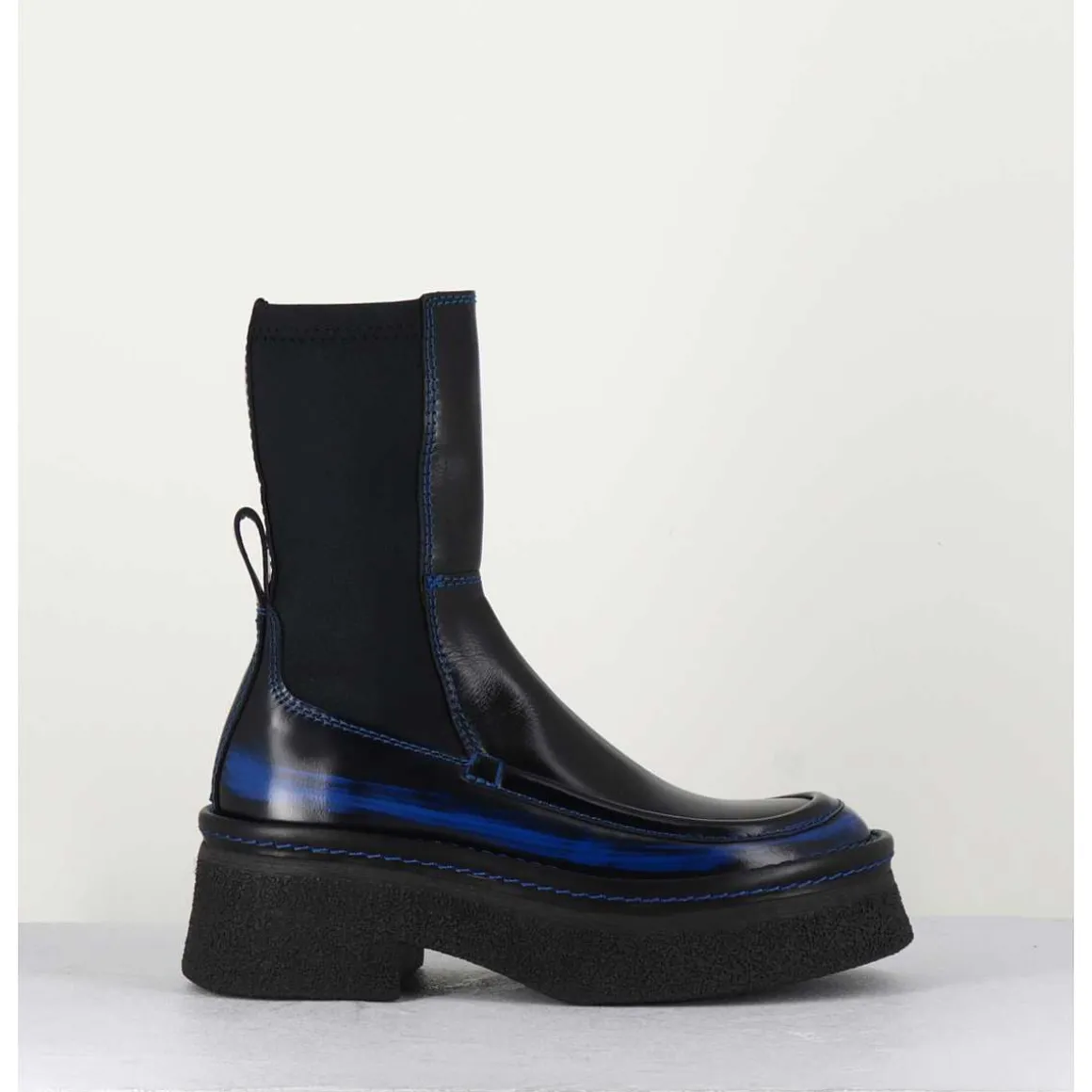 Boots Textile Stretch&Cuir Noir Brosse Bleu - Amarah Blue Boots