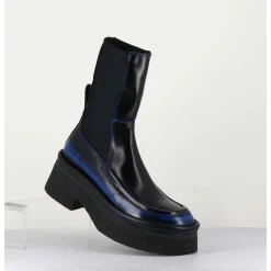 Boots Textile Stretch&Cuir Noir Brosse Bleu - Amarah Blue Boots