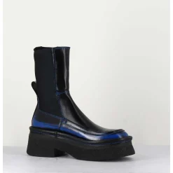 Boots Textile Stretch&Cuir Noir Brosse Bleu - Amarah Blue Boots