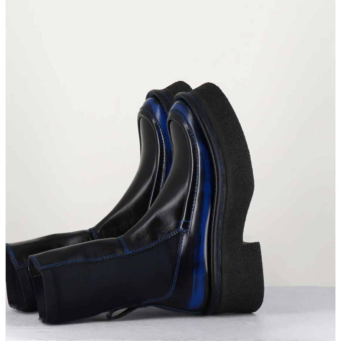 Boots Textile Stretch&Cuir Noir Brosse Bleu - Amarah Blue Boots