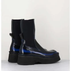 Boots Textile Stretch&Cuir Noir Brosse Bleu - Amarah Blue Boots