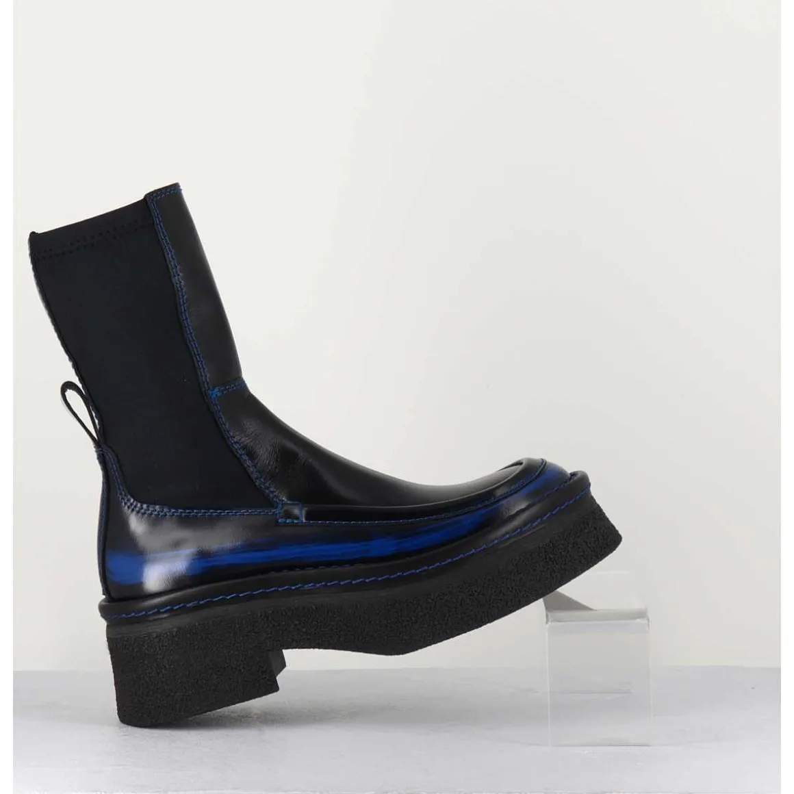 Boots Textile Stretch&Cuir Noir Brosse Bleu - Amarah Blue Boots