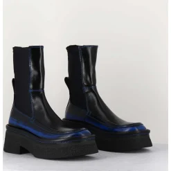 Boots Textile Stretch&Cuir Noir Brosse Bleu - Amarah Blue Boots