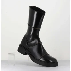 Boots Tige Mi-Haute En Cuir A Bout Carre Large - Dahlia Black Boots