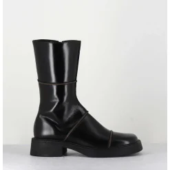 Boots Tige Mi-Haute En Cuir A Bout Carre Large - Dahlia Black Boots